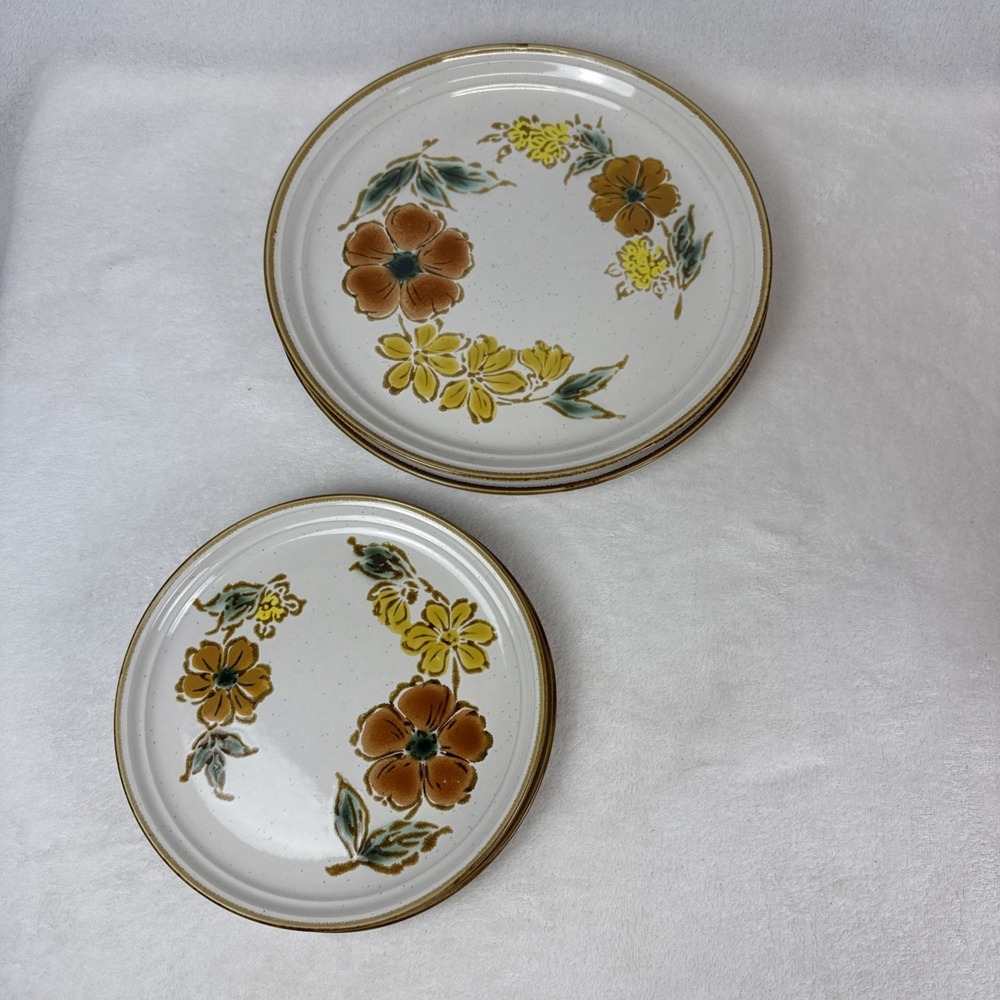 Imperial Stoneware Mountain Song 2 Dinner Plates 10.5" 2 Salad Plates 7 3/4" VTG